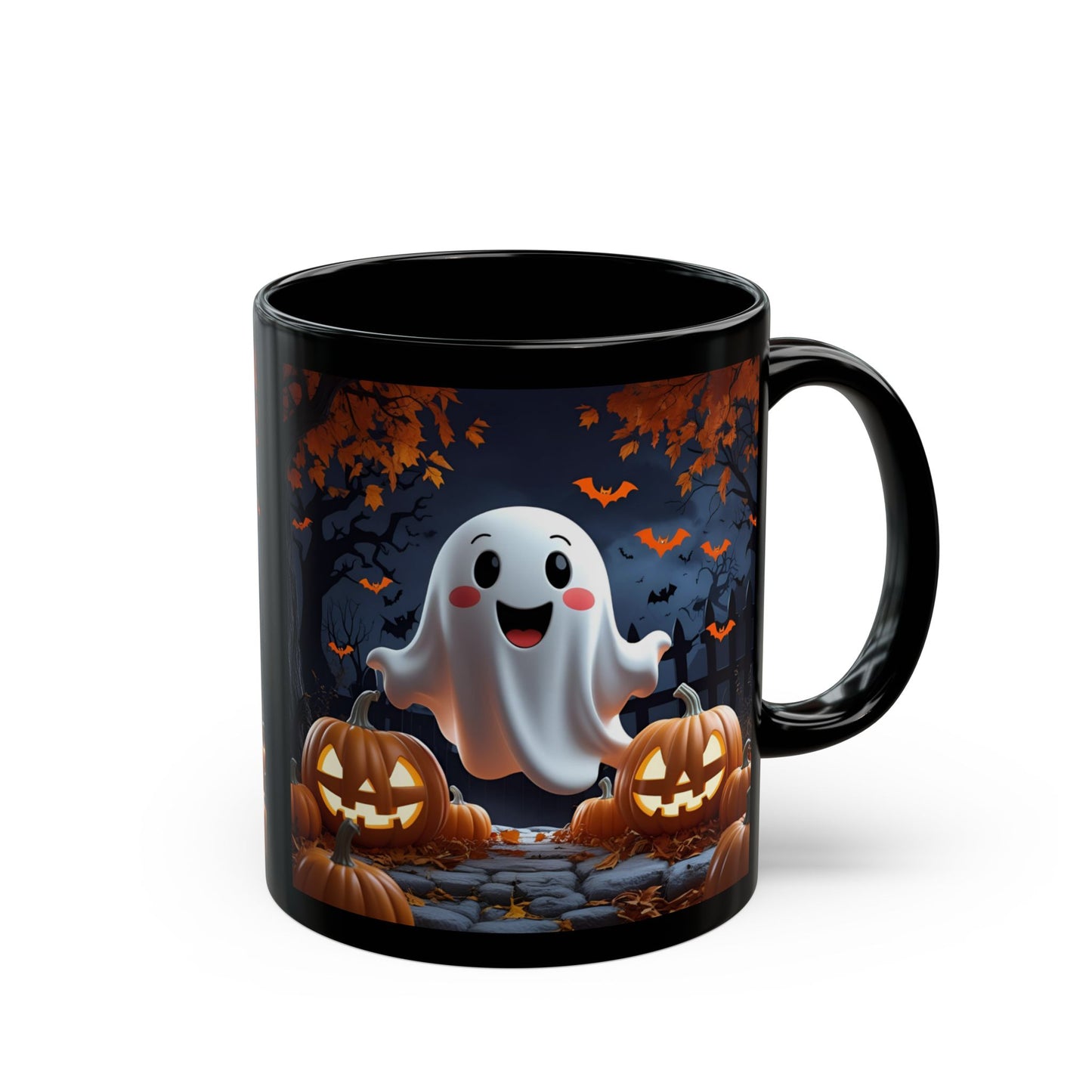 Ghostly Black Ceramic Mug, Halloween Spooky Pumpkins Gift, Cute Cartoon Cup, Tea Coffee Drinkware, Haunted Seasonal Decor, Scary Kitchen