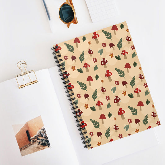 Mushroom-Themed Spiral Notebook - Ruled Line, Cute Stationery, Gift for Nature Lovers, School Supplies, Eco-Friendly Journal, Back to School