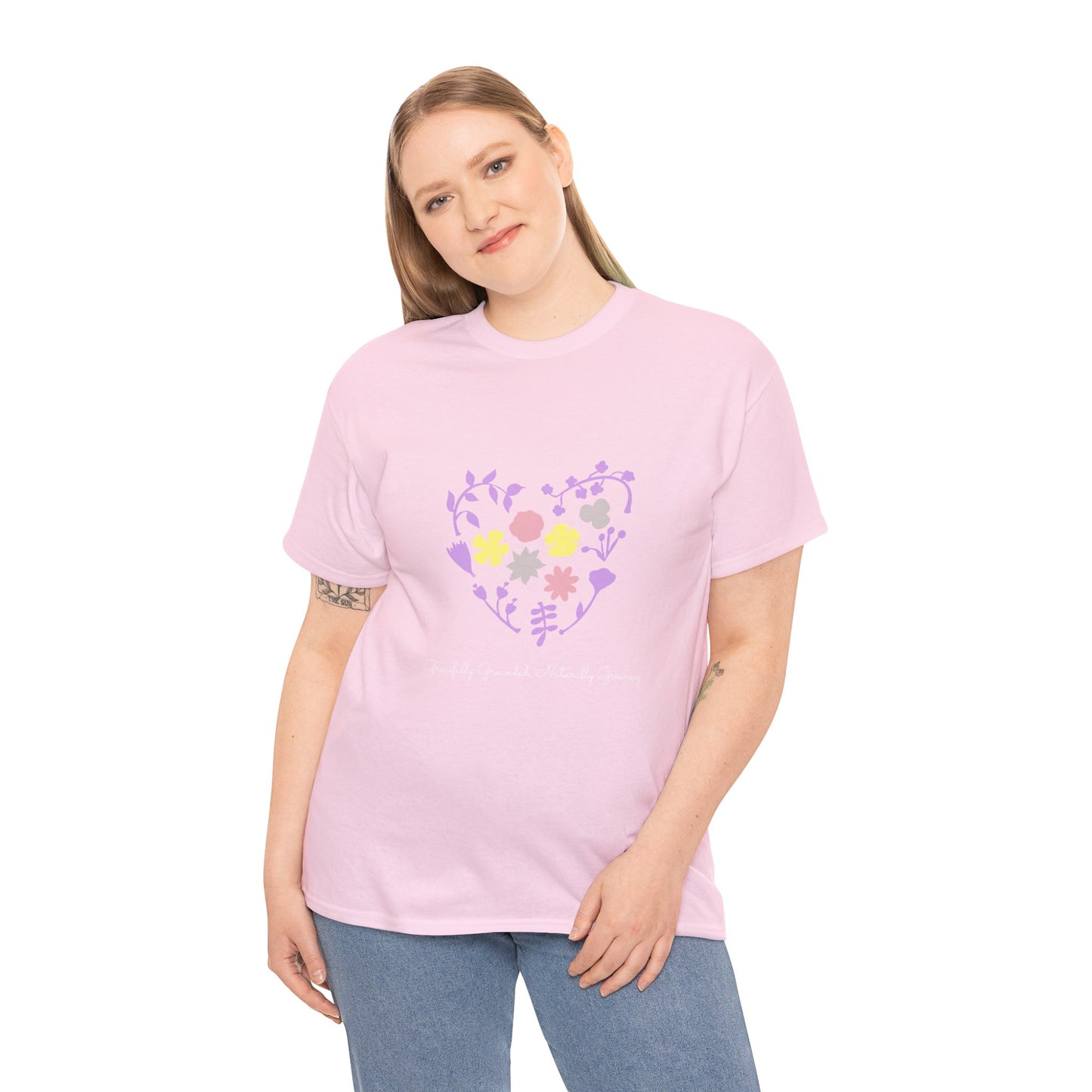 Gracefully Grounded Short Sleeve Tee, Floral Heart Inspirational T-Shirt