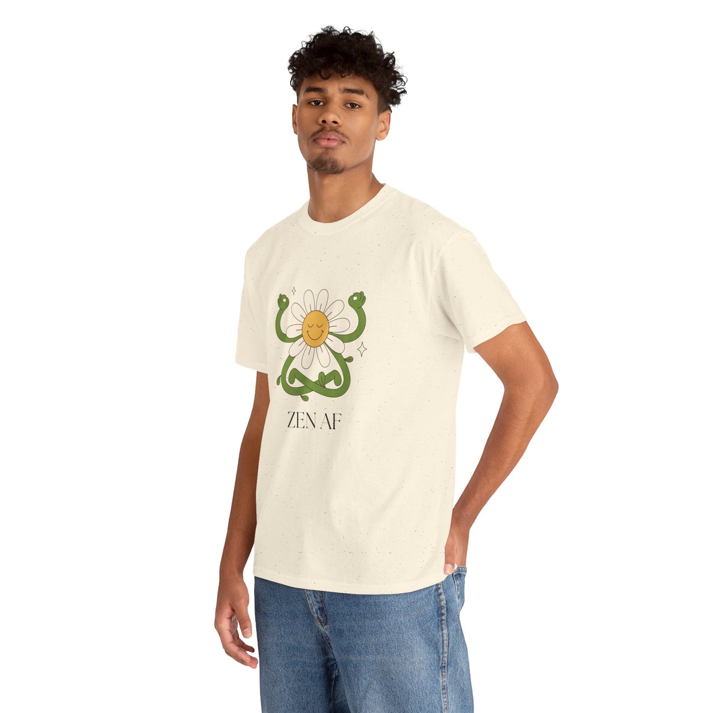 Zen AF Daisy Unisex Heavy Cotton Tee, Relaxed Fit Shirt, Positive Vibes Tee, Gift for Mindfulness, Casual Wear for Every Occasion