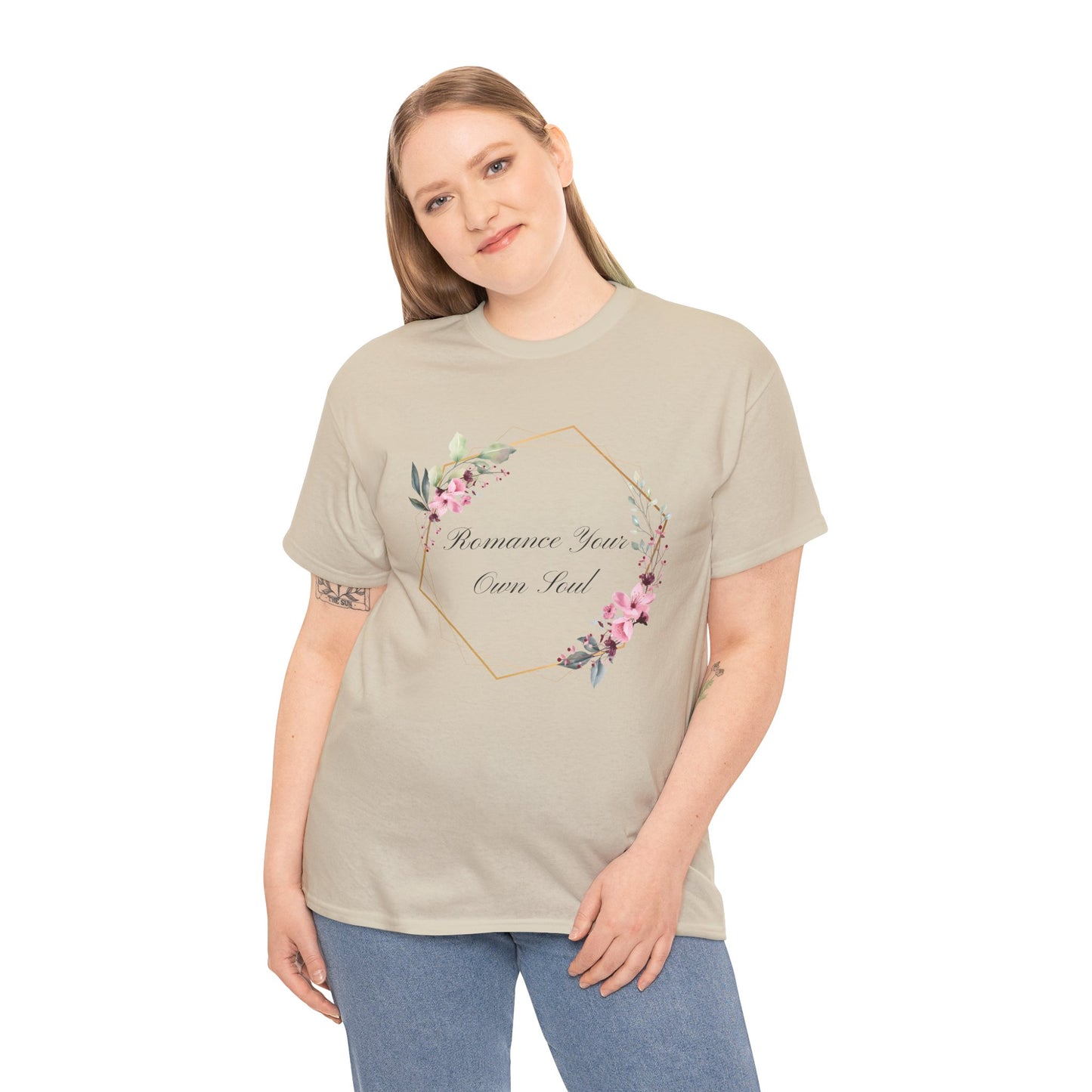 Romance Your Own Soul Heavy Cotton Tee, Motivational Floral Graphic Print T-Shirt, Gift for Her