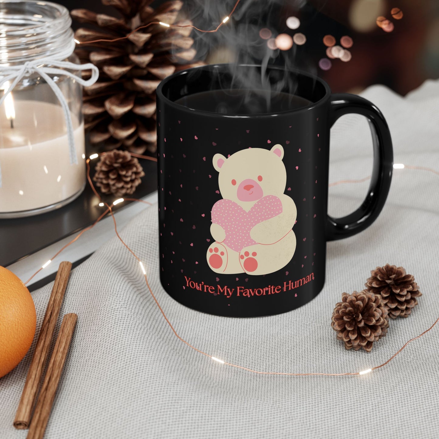 Cute Bear Black Mug - "You're My Favorite Human" - Perfect Gift for Loved Ones
