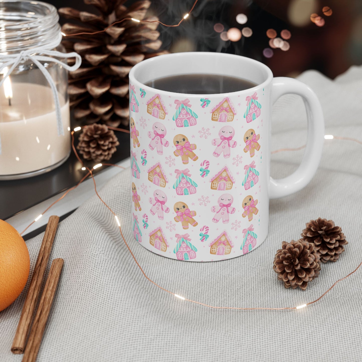 Gingerbread Ceramic Mug, Cute Holiday Drinkware, Perfect for Christmas Gifts, Cozy Winter Vibes, Seasonal Kitchen Decor