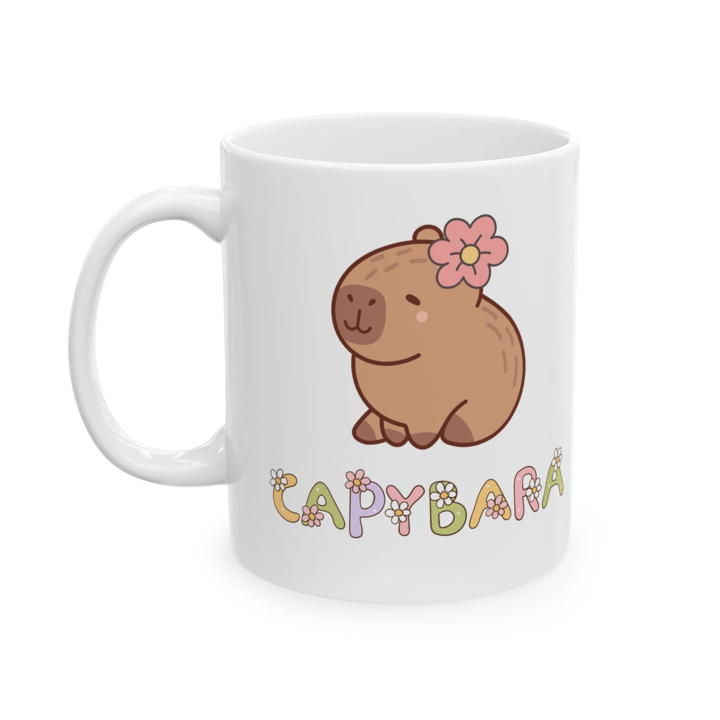 Cute Capybara Ceramic Mug with Floral Design