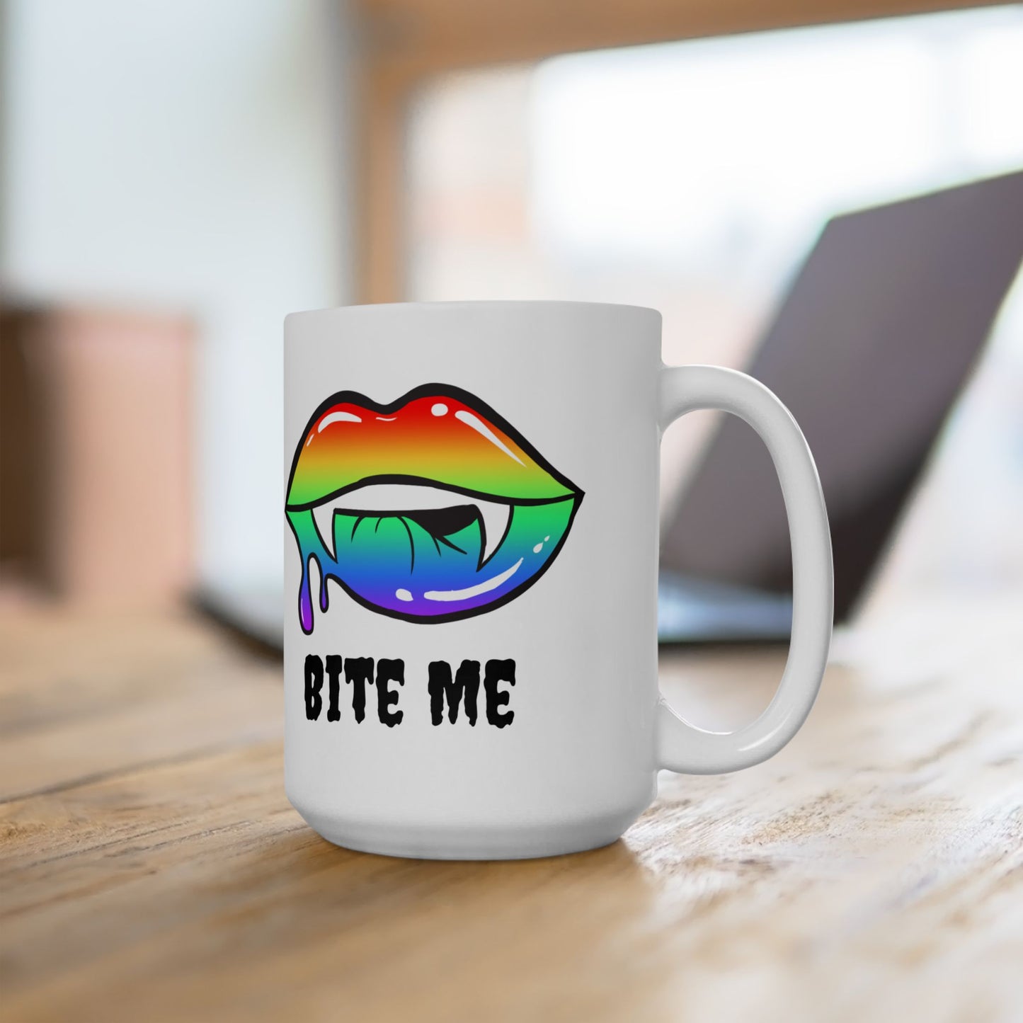 Colorful Vampire Fangs Ceramic Mug, Halloween Coffee Cup, Halloween Kitchen Decor, 11oz Mug, 15oz Mug, Spooky Fangs Mug