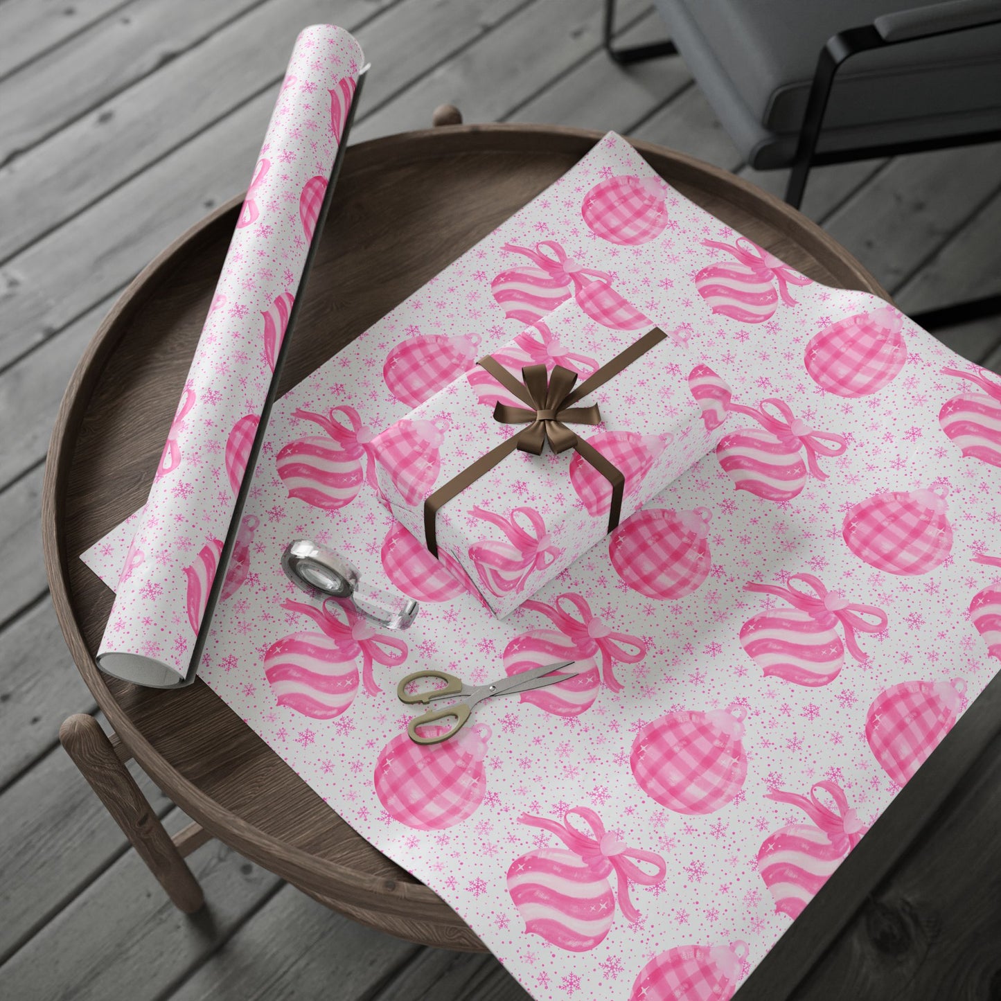 Pink Holiday Ornaments Gift Wrap – Cute Christmas Wrapping Paper