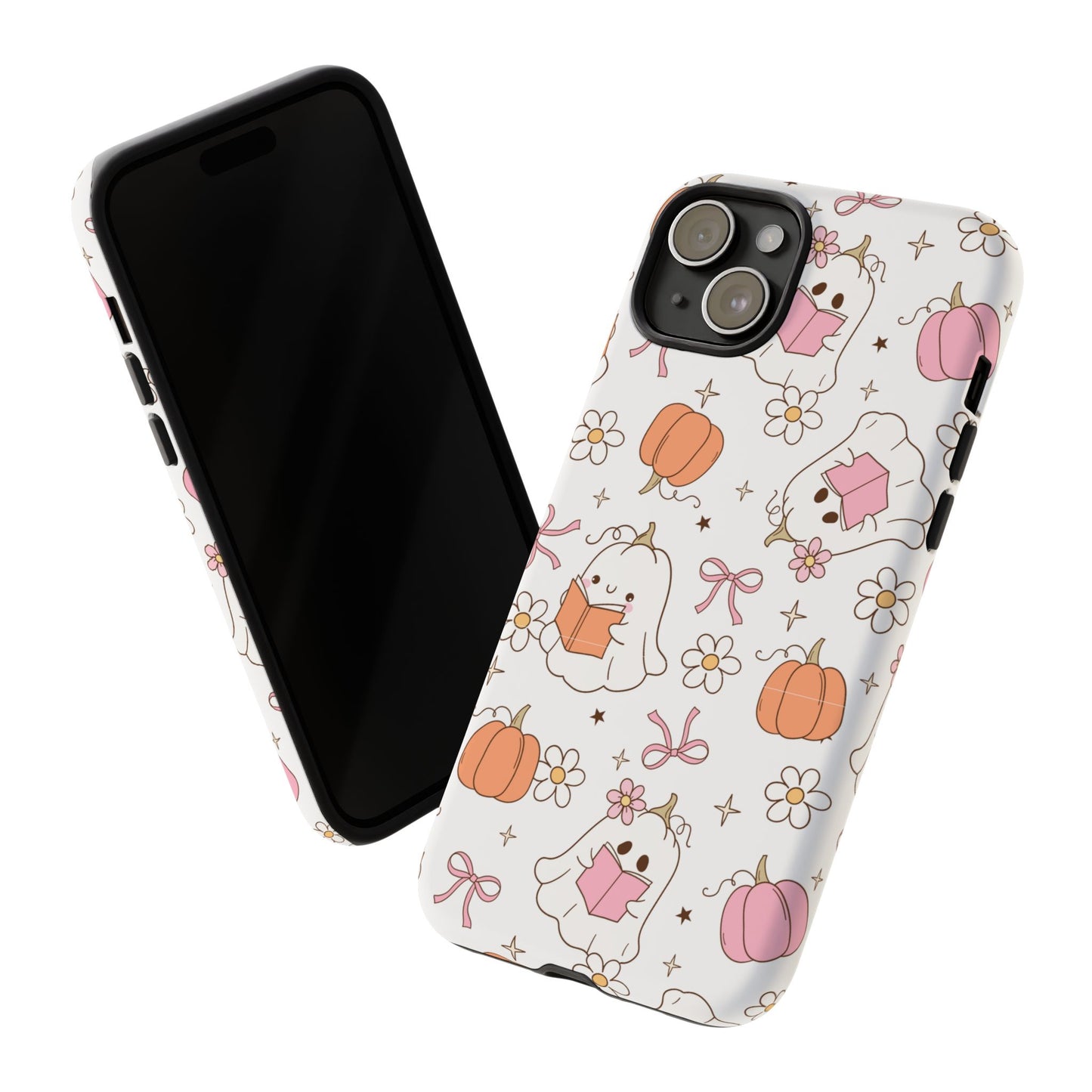Pink Ghost and Pumpkin Phone Case, Halloween Decor, Girlfriend Gift, Kawaii Phone Cover, Fall Accessories