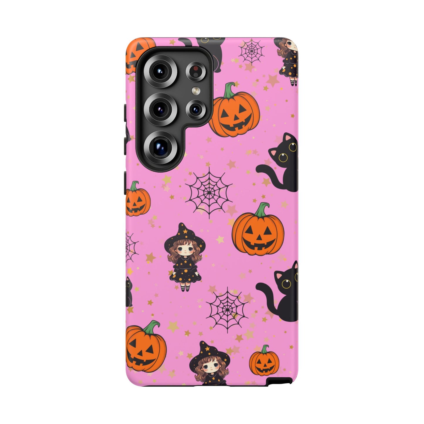 Pink Halloween Phone Case, Cute Witch and Cat Design, Spooky Fall Decor, Perfect Halloween Gift, Cute Cell Phone Case, Fun Pumpkin Design