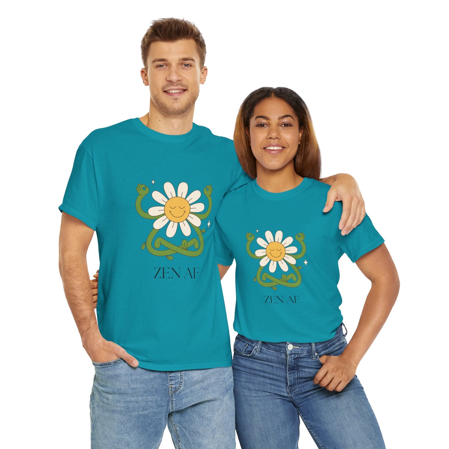 Zen AF Daisy Unisex Heavy Cotton Tee, Relaxed Fit Shirt, Positive Vibes Tee, Gift for Mindfulness, Casual Wear for Every Occasion