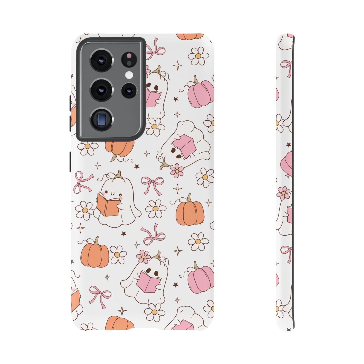 Pink Ghost and Pumpkin Phone Case, Halloween Decor, Girlfriend Gift, Kawaii Phone Cover, Fall Accessories