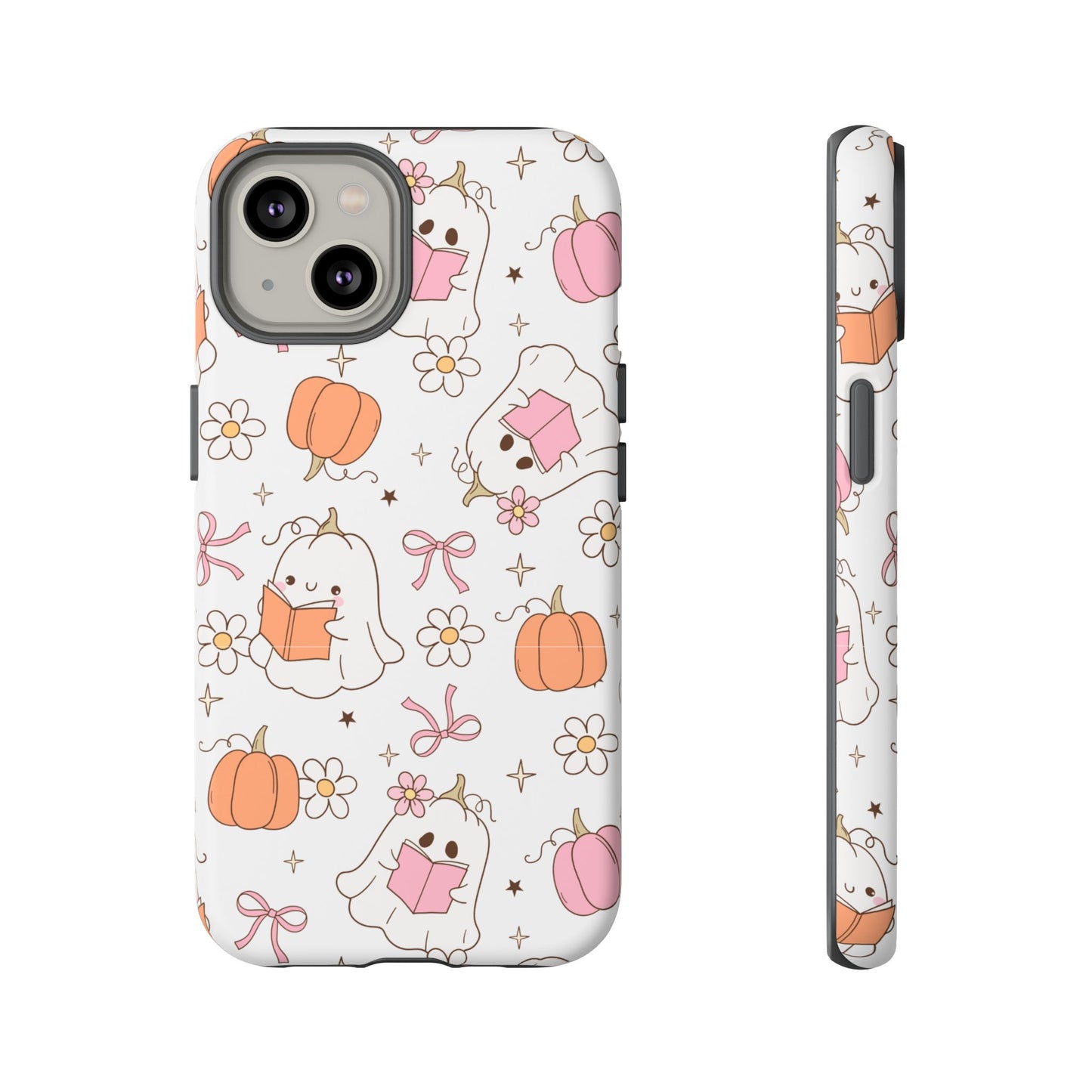 Pink Ghost and Pumpkin Phone Case, Halloween Decor, Girlfriend Gift, Kawaii Phone Cover, Fall Accessories