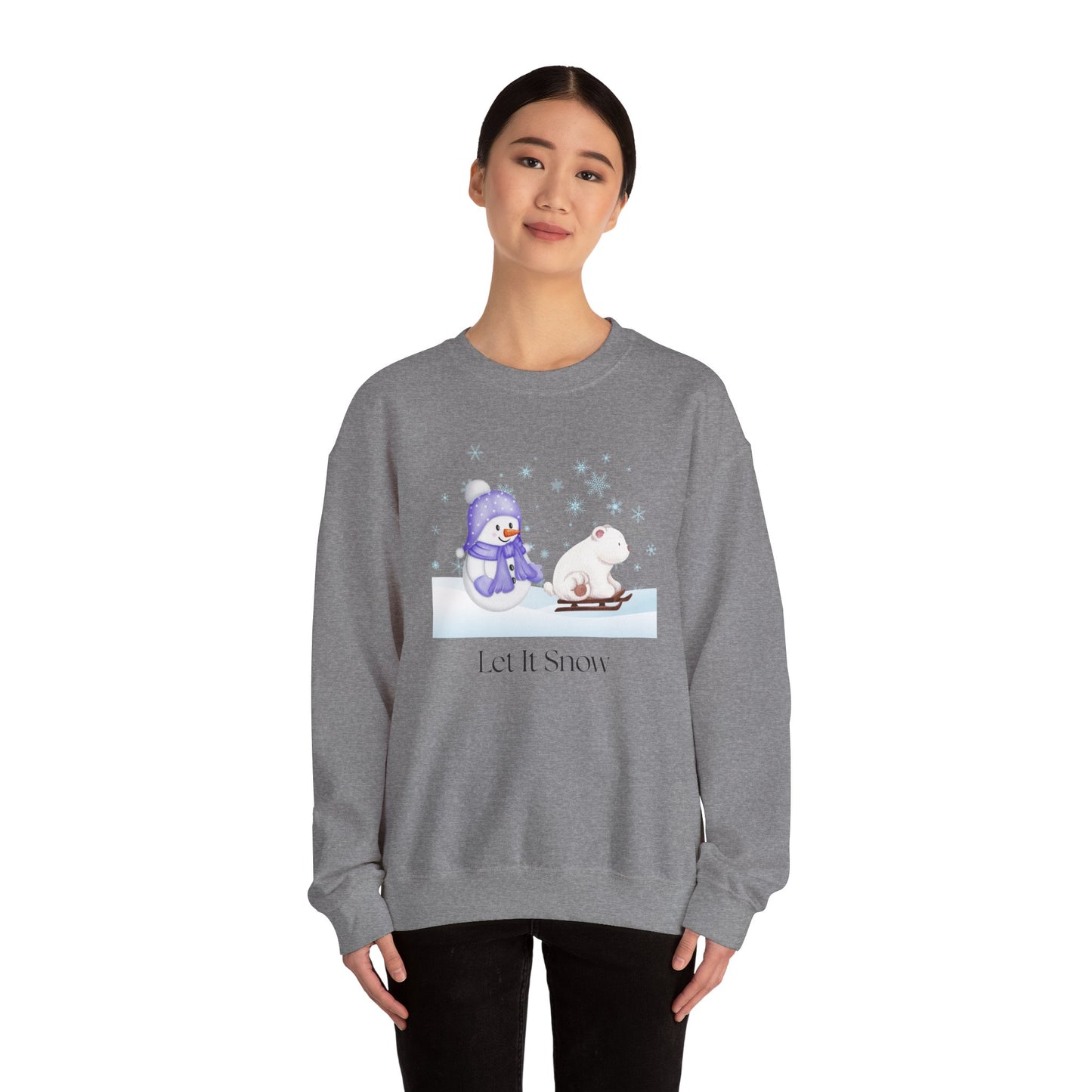 Let It Snow Sweatshirt, Cute Snowman and Polar Bear Winter Scene | Cozy Holiday Crewneck for Christmas an Winter Lovers