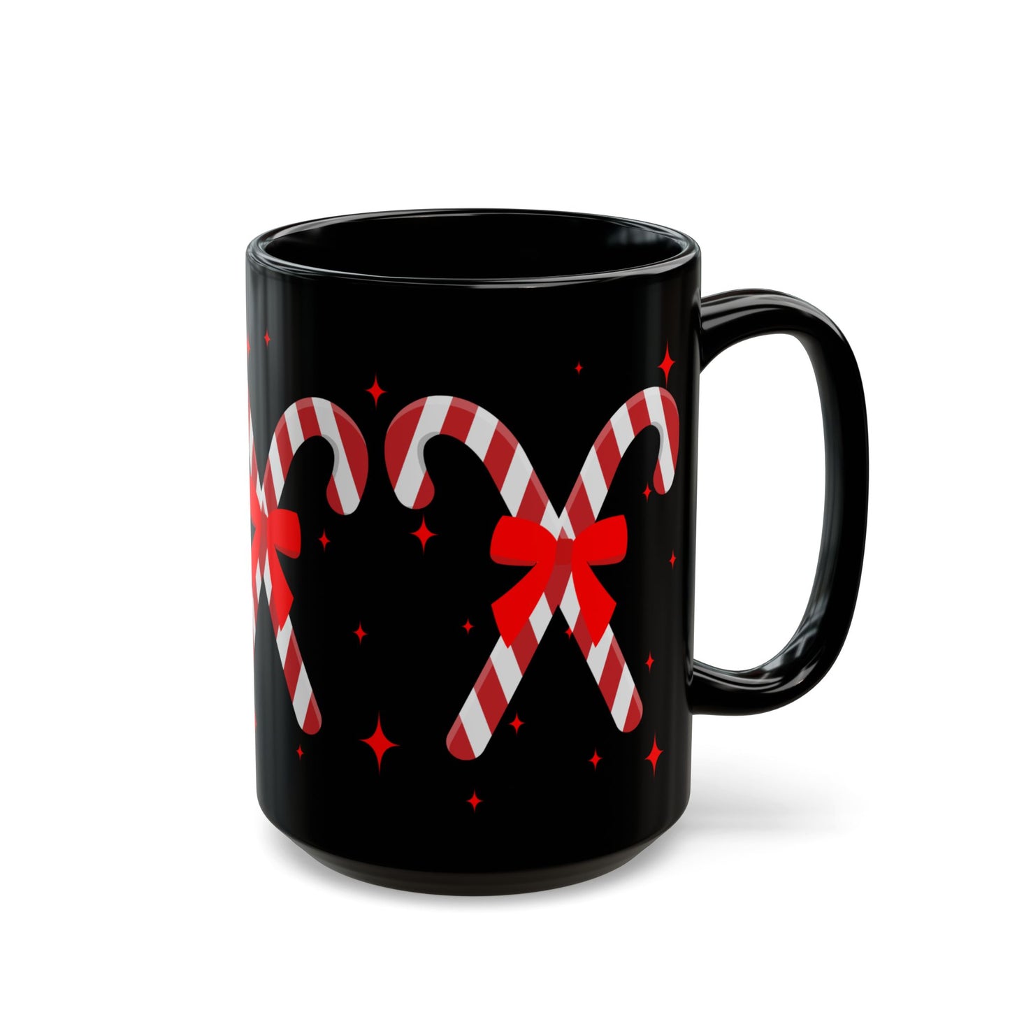 Candy Cane Black Ceramic Mug – Festive Christmas Coffee Cup with Red Bow Design
