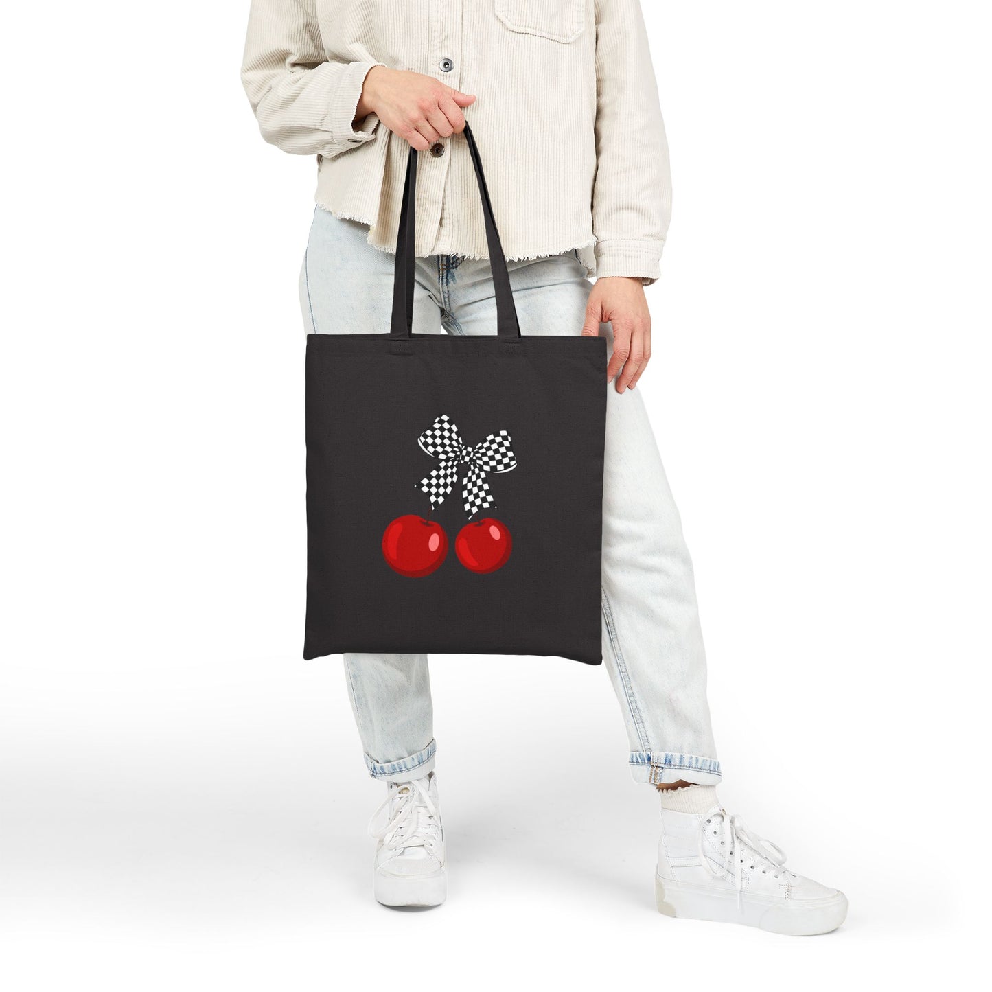 Cherry Print Canvas Tote Bag, Eco-Friendly Grocery Tote, Cute Gift for Mom, Chic Shopping Bag, Summer Accessory