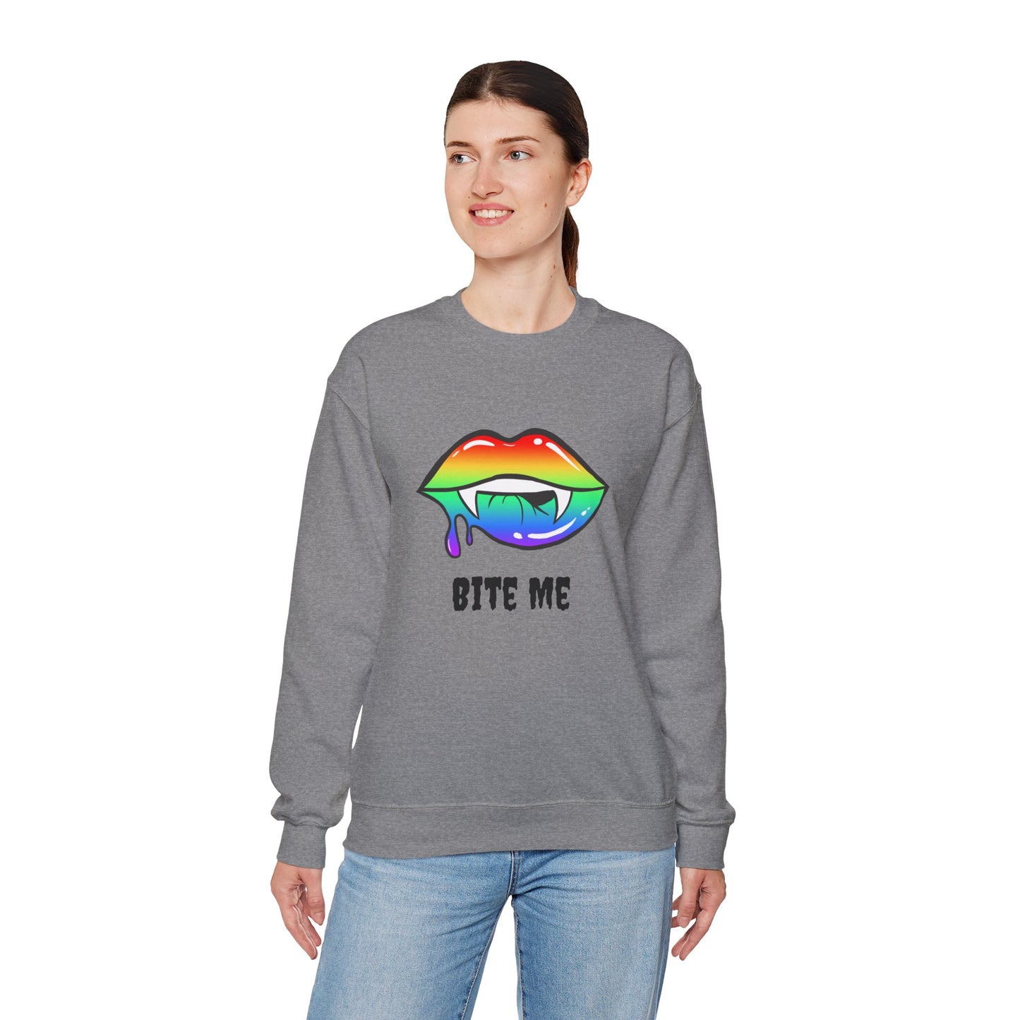 Colorful Vampire Fangs Crewneck Sweatshirt, Halloween Party Apparel, Spooky Fall Fashion, Unisex Sweatshirt, Halloween Sweatshirt,