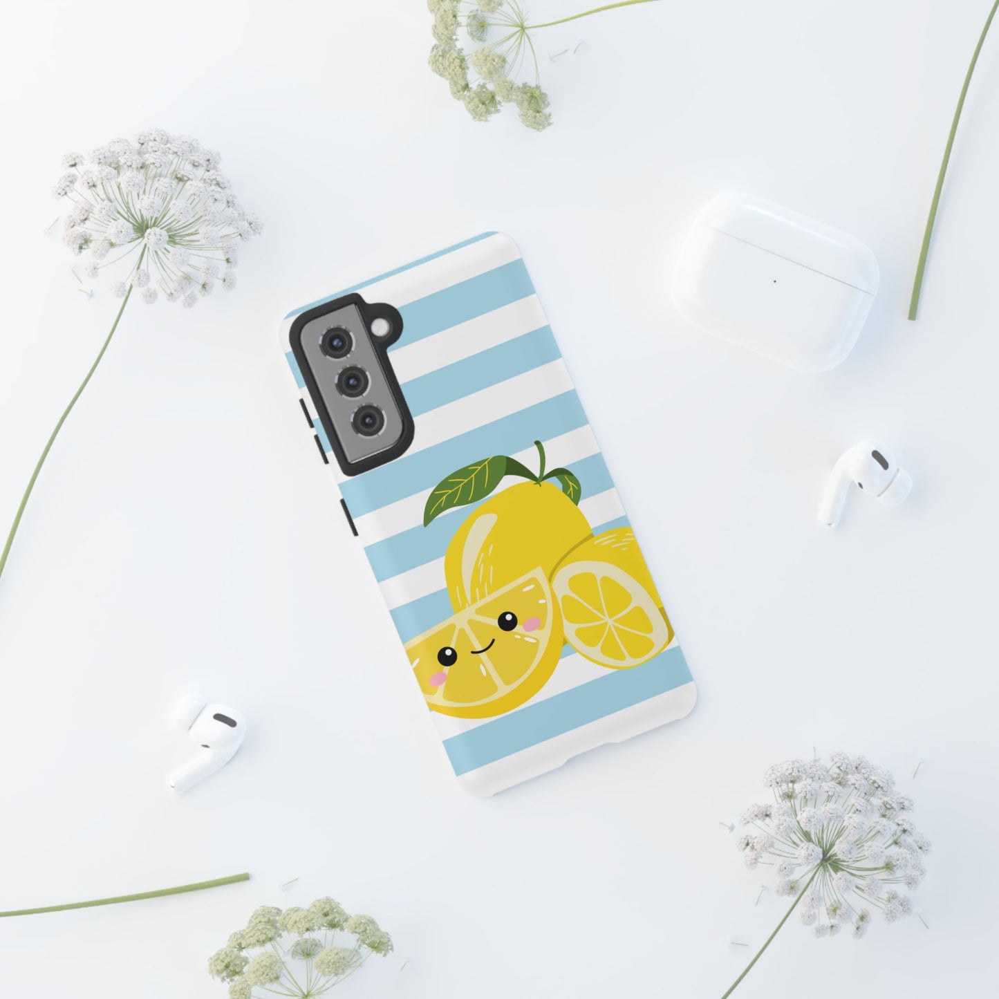 Striped Lemon Phone Case - Tough Cases, Fruit Design, Fun iPhone Cover, Summer Accessories, Bright Phone Protection
