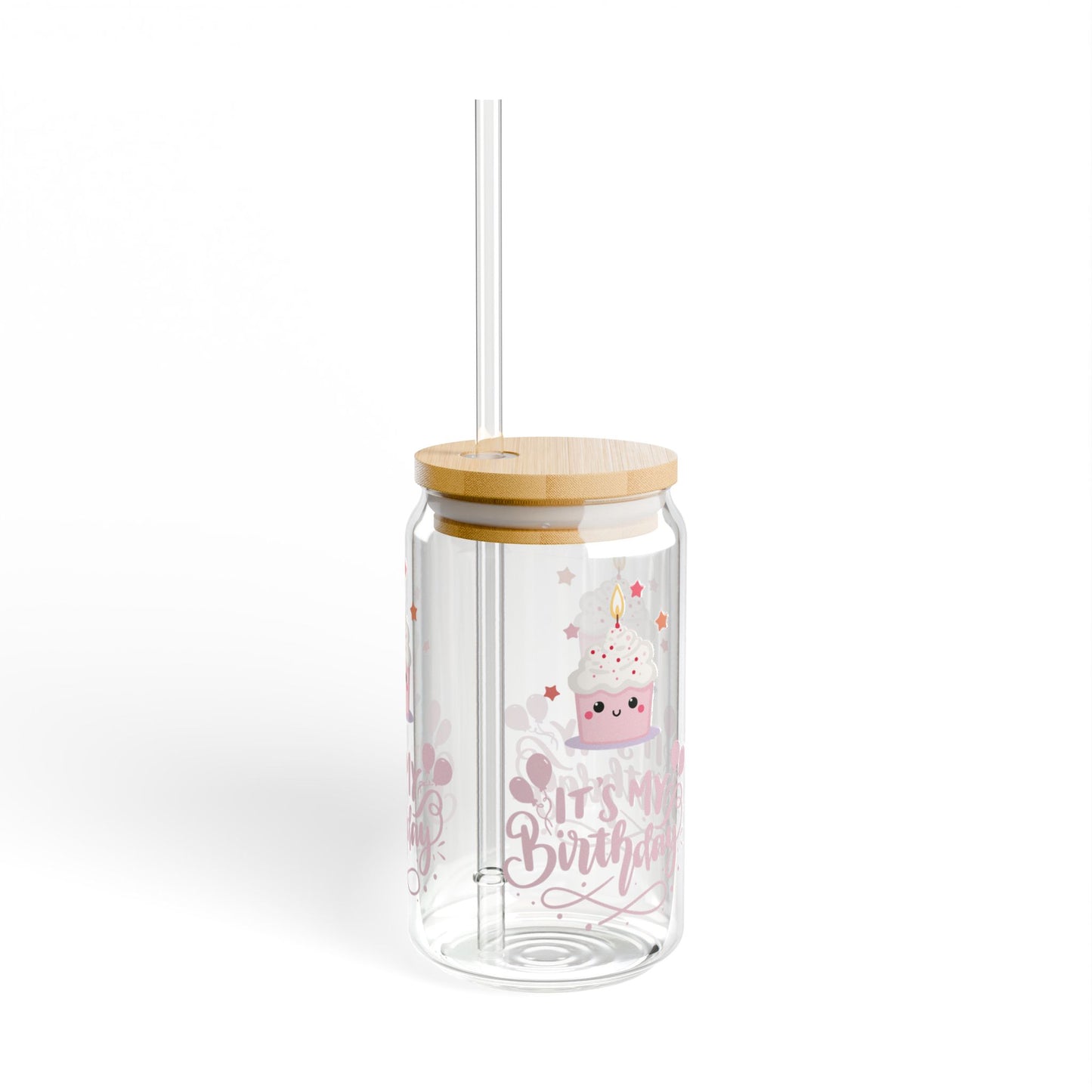 Pink Cupcake It's My Birthday Sipper Glass, Perfect for Parties, Fun Gift for Friends, Kids, Celebrations