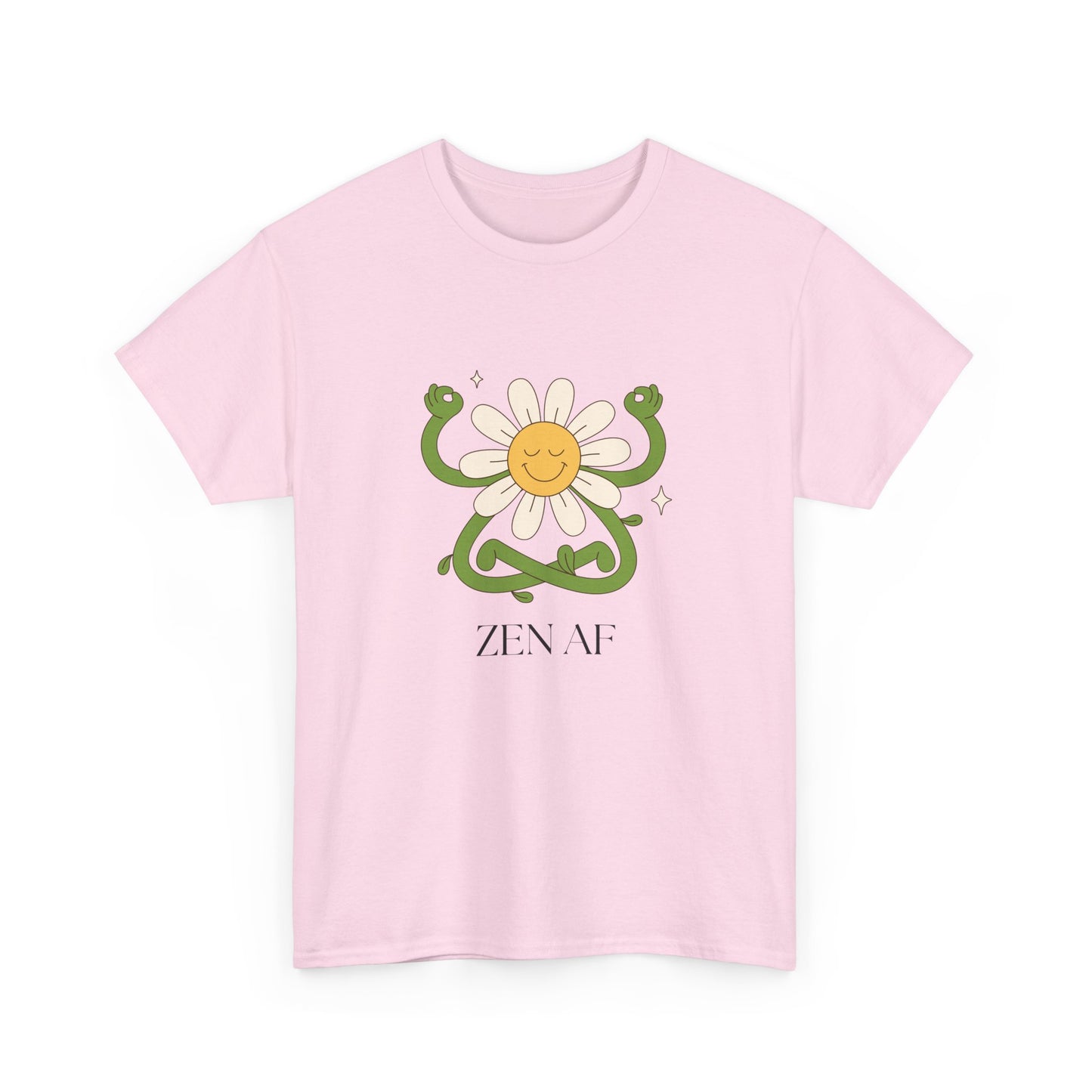 Zen AF Daisy Unisex Heavy Cotton Tee, Relaxed Fit Shirt, Positive Vibes Tee, Gift for Mindfulness, Casual Wear for Every Occasion