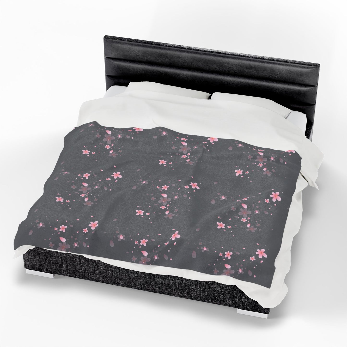 Charcoal Cherry Blossom Floral Plush Blanket - Cozy Blanket for Home Decor