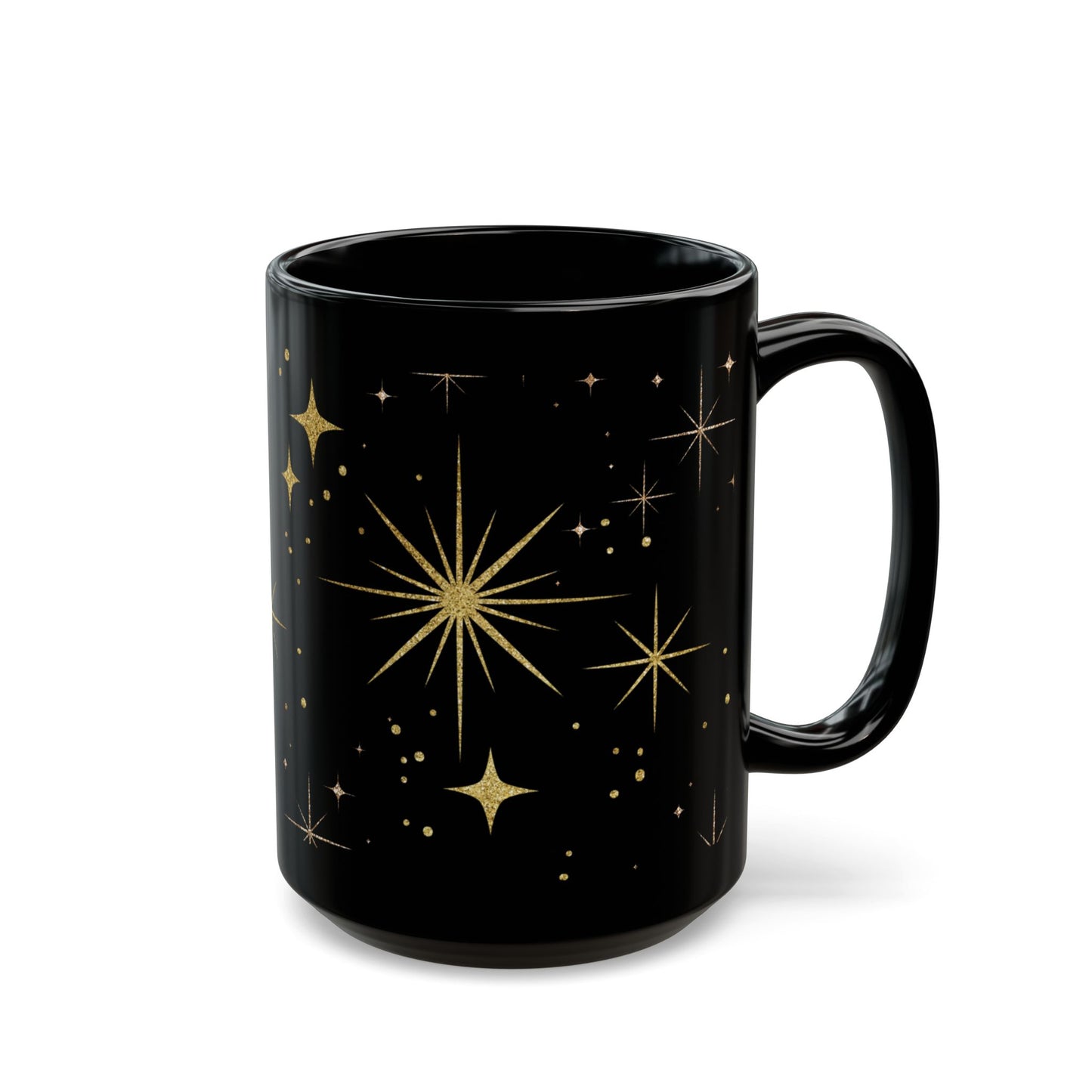 Celestial Black Coffee Mug, Starry Night Sky Print, Cosmic Black Mug for Tea & Coffee Lovers, Gift for Stargazers and Dreamers