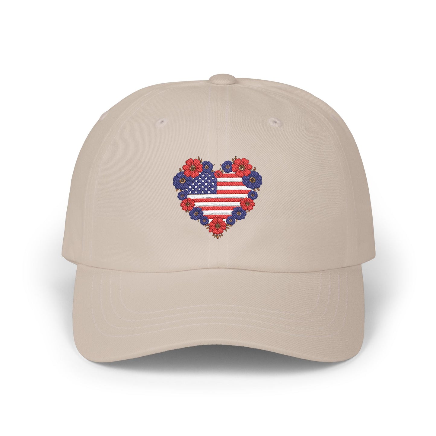 Patriotic USA Floral Heart Embroidered Cap, Casual Summer Accessory, July 4th Celebration