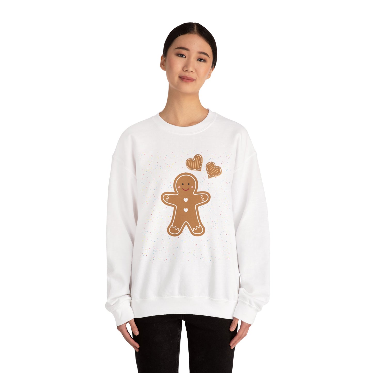 Gingerbread Heart Sweatshirt for Cozy Holidays, Unisex Crewneck Pullover, Christmas Gift, Festive Apparel, Winter Fashion