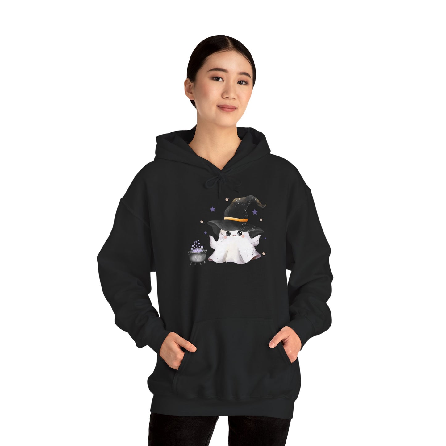 Cute Ghost Witch Halloween Sweatshirt, Cozy Hooded Sweatshirt, Spooky Fall Apparel, Unisex Halloween Clothing, Holiday Gift