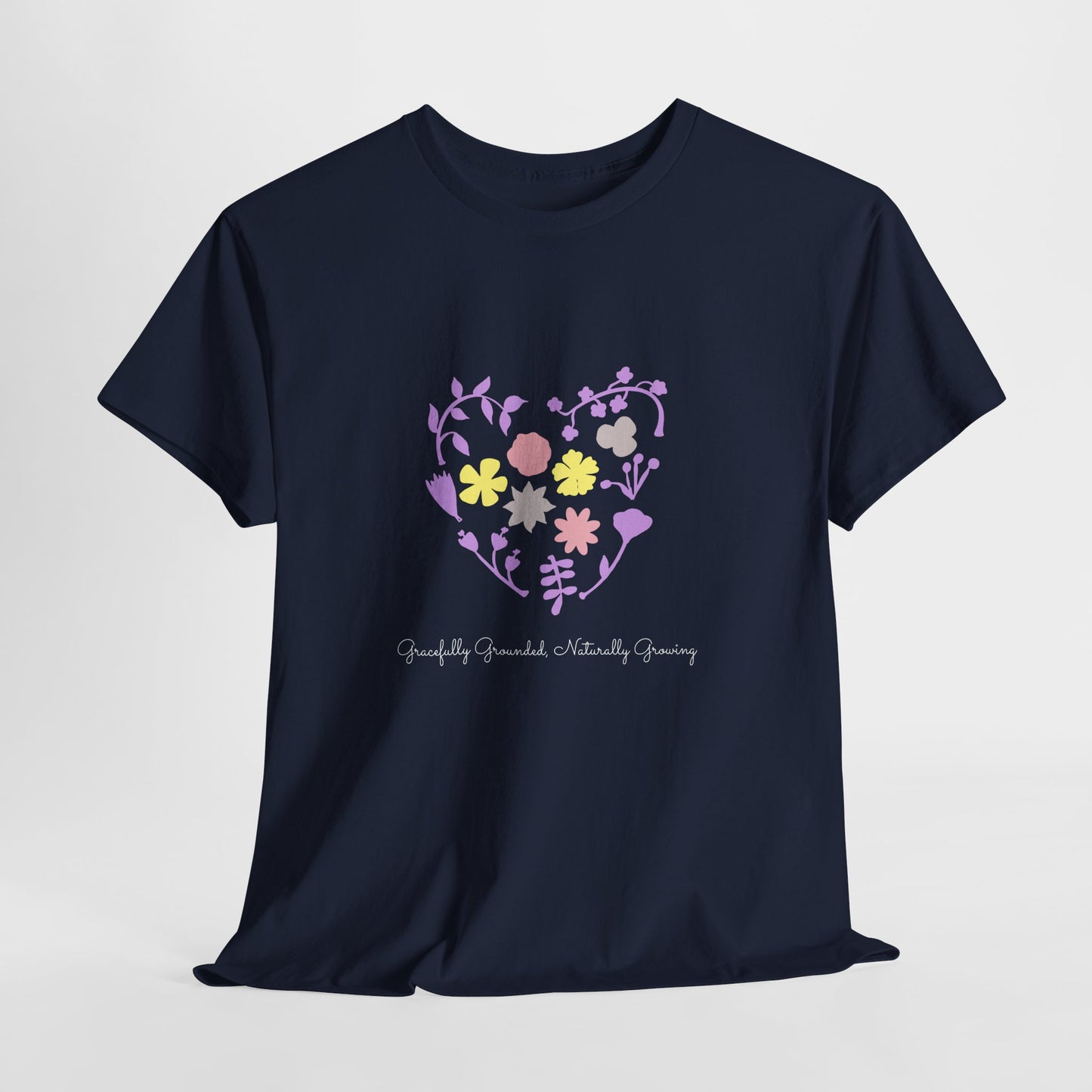 Gracefully Grounded Short Sleeve Tee, Floral Heart Inspirational T-Shirt