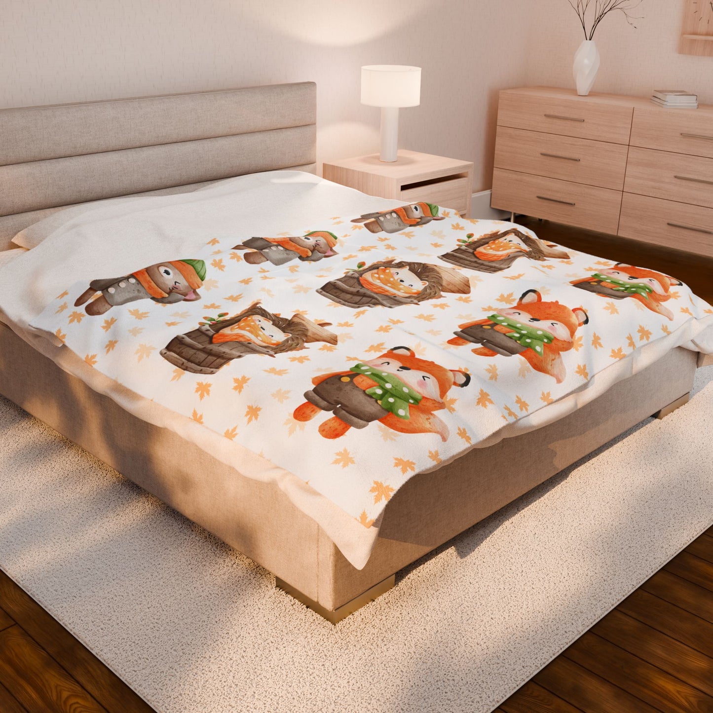 Cozy Woodland Animals Velveteen Plush Blanket | Cute Forest Creatures, Warm Throw for Kids, Nursery Décor, Fall Gift