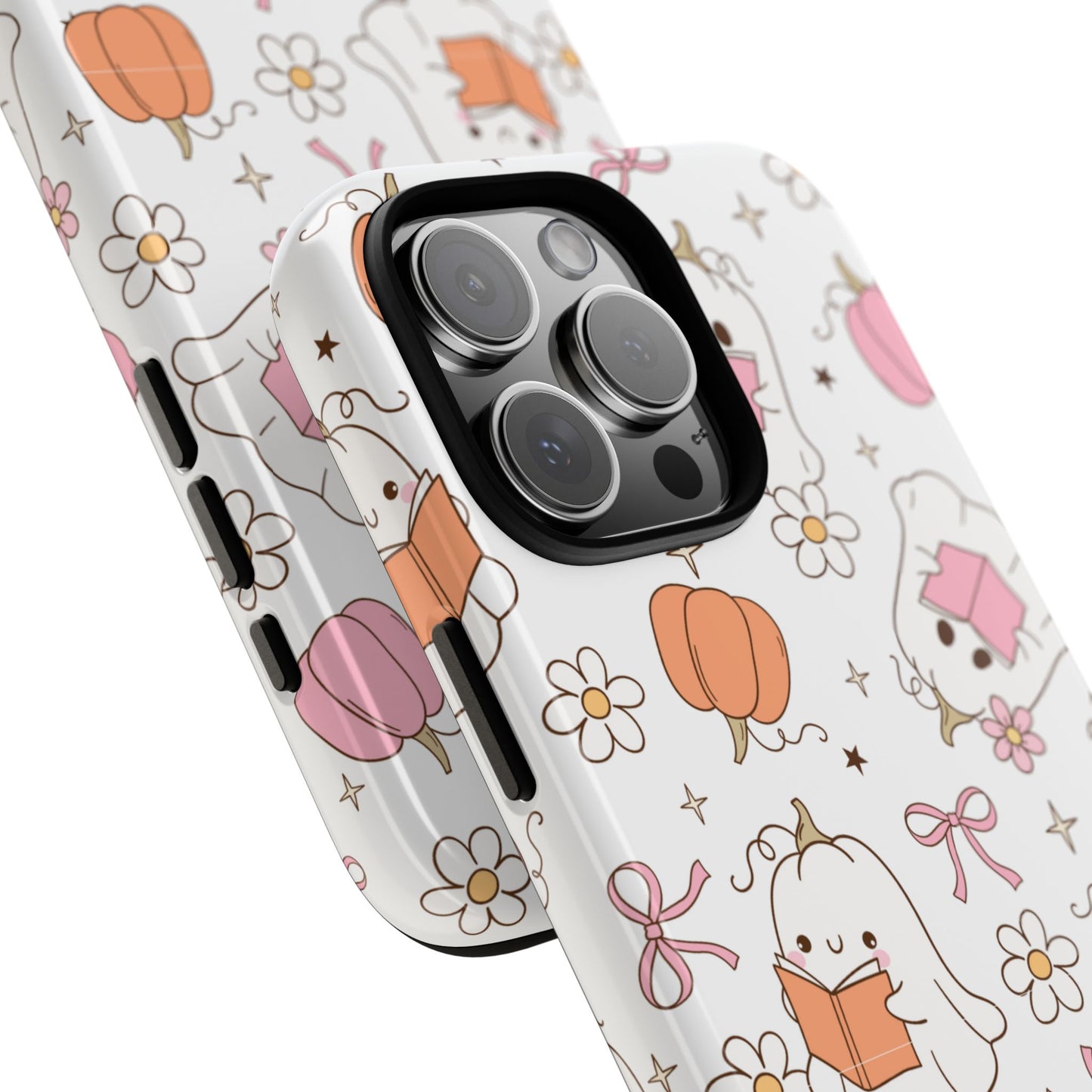 Pink Ghost and Pumpkin Phone Case, Halloween Decor, Girlfriend Gift, Kawaii Phone Cover, Fall Accessories