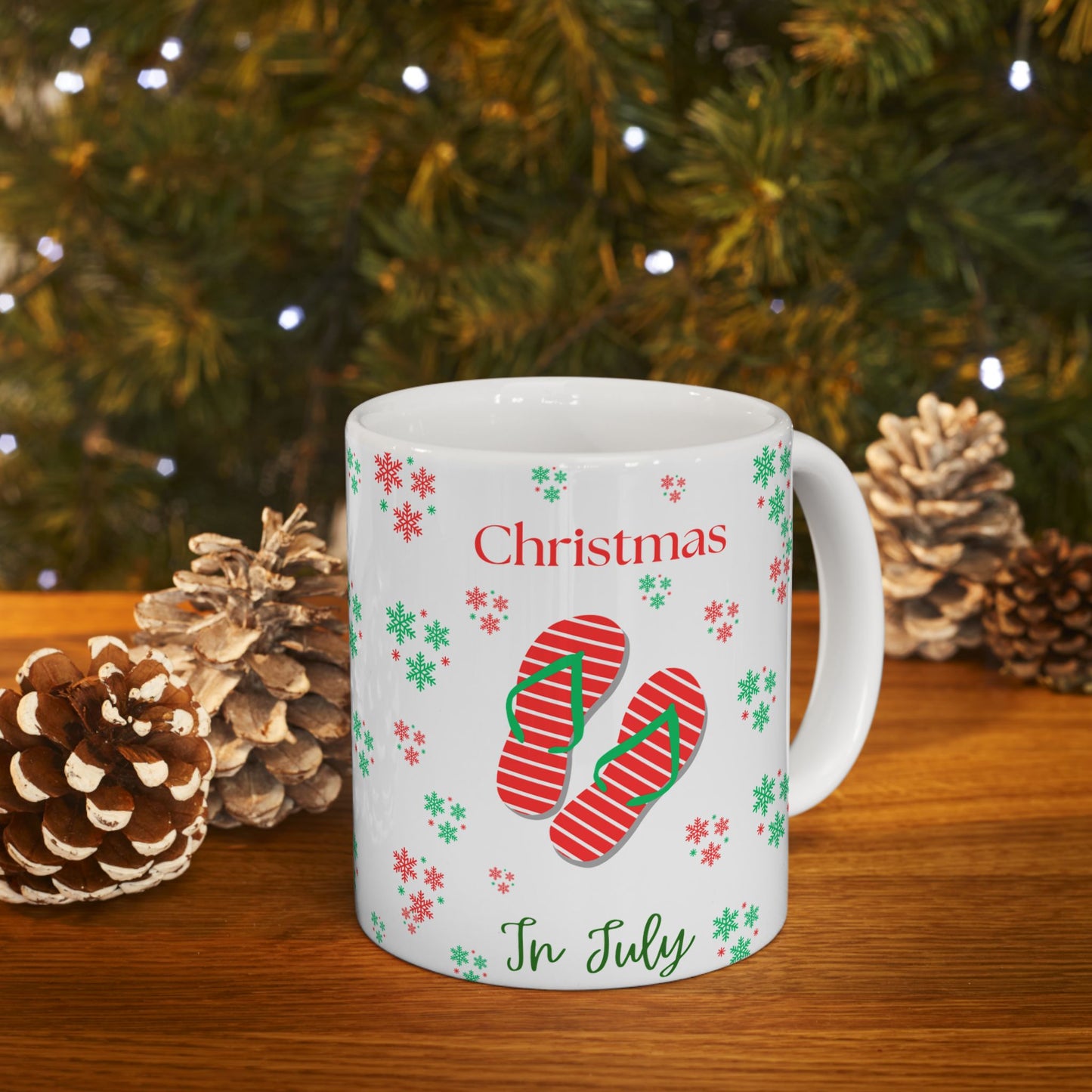 Christmas In July Holiday Ceramic Mug | Christmas Coffee Cup, Gift for Her, Christmas Flip Flops