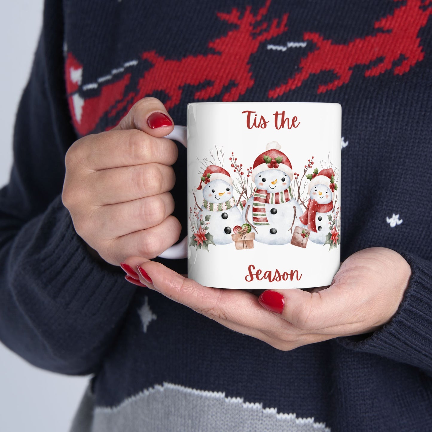 “’Tis the Season” Snowman Mug – Festive Christmas Coffee Cup (11oz & 15oz)