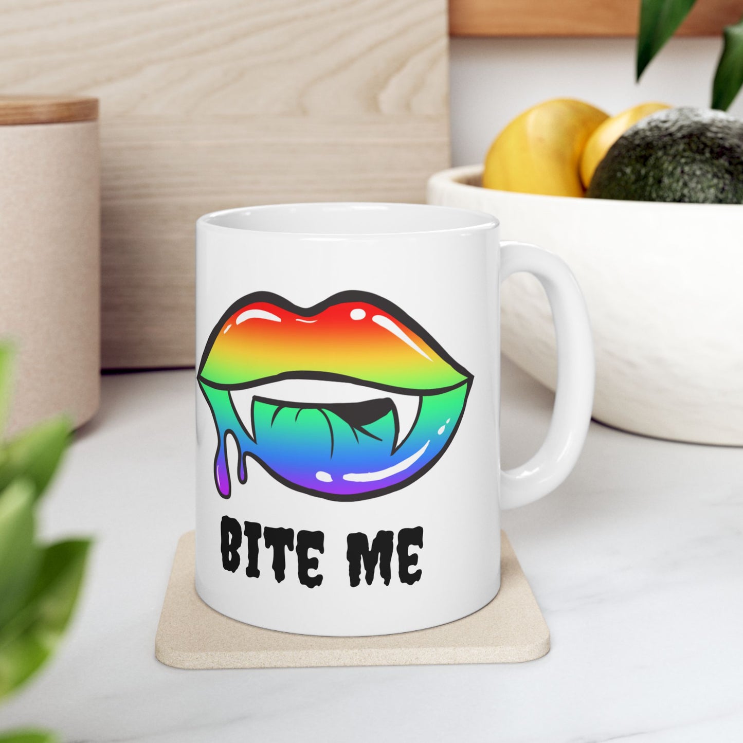 Colorful Vampire Fangs Ceramic Mug, Halloween Coffee Cup, Halloween Kitchen Decor, 11oz Mug, 15oz Mug, Spooky Fangs Mug