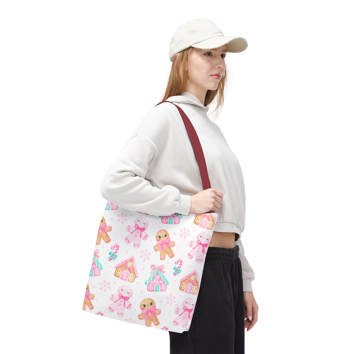 Pink Gingerbread Tote Bag | Cute Candy Cane Gift Bag, Christmas Shopping, Festive Holiday Tote, Winter Carryall, Seasonal Accessory