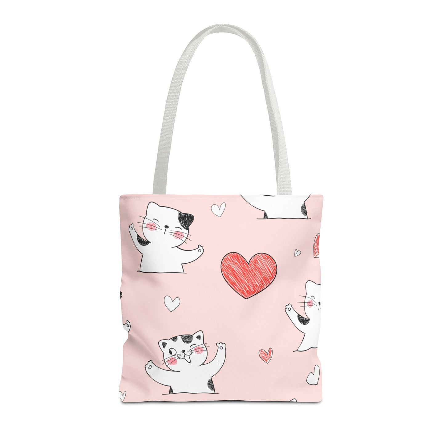 Cute Cat & Heart Canvas Tote Bag – Pink Reusable Shopping Bag for Cat Lovers