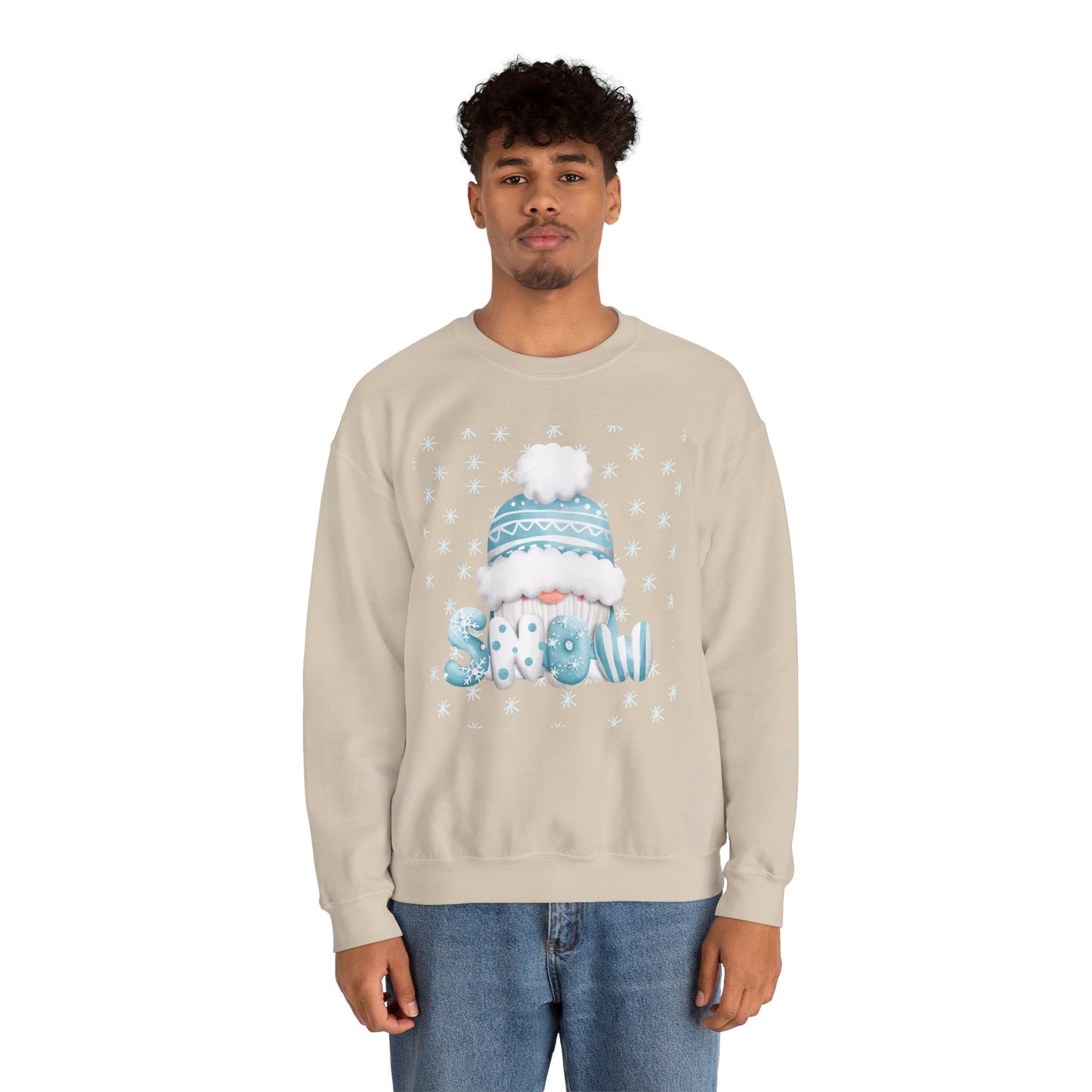 Winter Gnome "Snow" Sweatshirt, Cozy Holiday Crewneck, Cute Gnome Snowflake Graphic Top