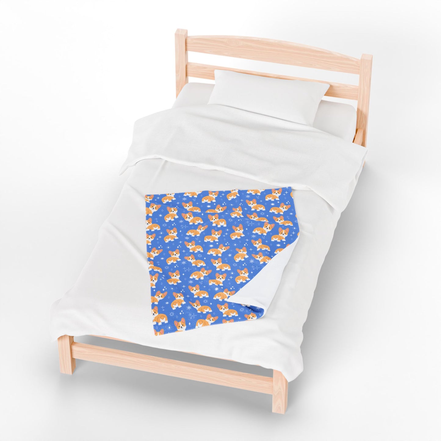 Blue Corgi Pattern Velveteen Plush Blanket, Cozy Corgi Throw Blanket, Soft Pet Blanket, Cute Dog Decor for Home, Gift for Dog Lovers