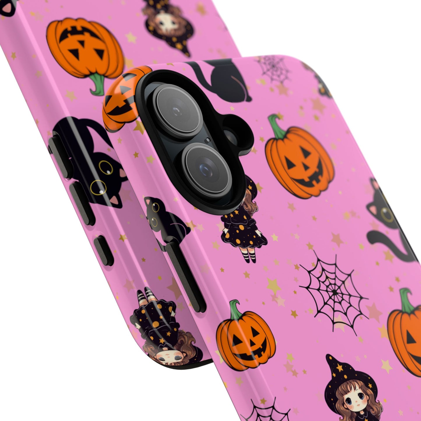 Pink Halloween Phone Case, Cute Witch and Cat Design, Spooky Fall Decor, Perfect Halloween Gift, Cute Cell Phone Case, Fun Pumpkin Design