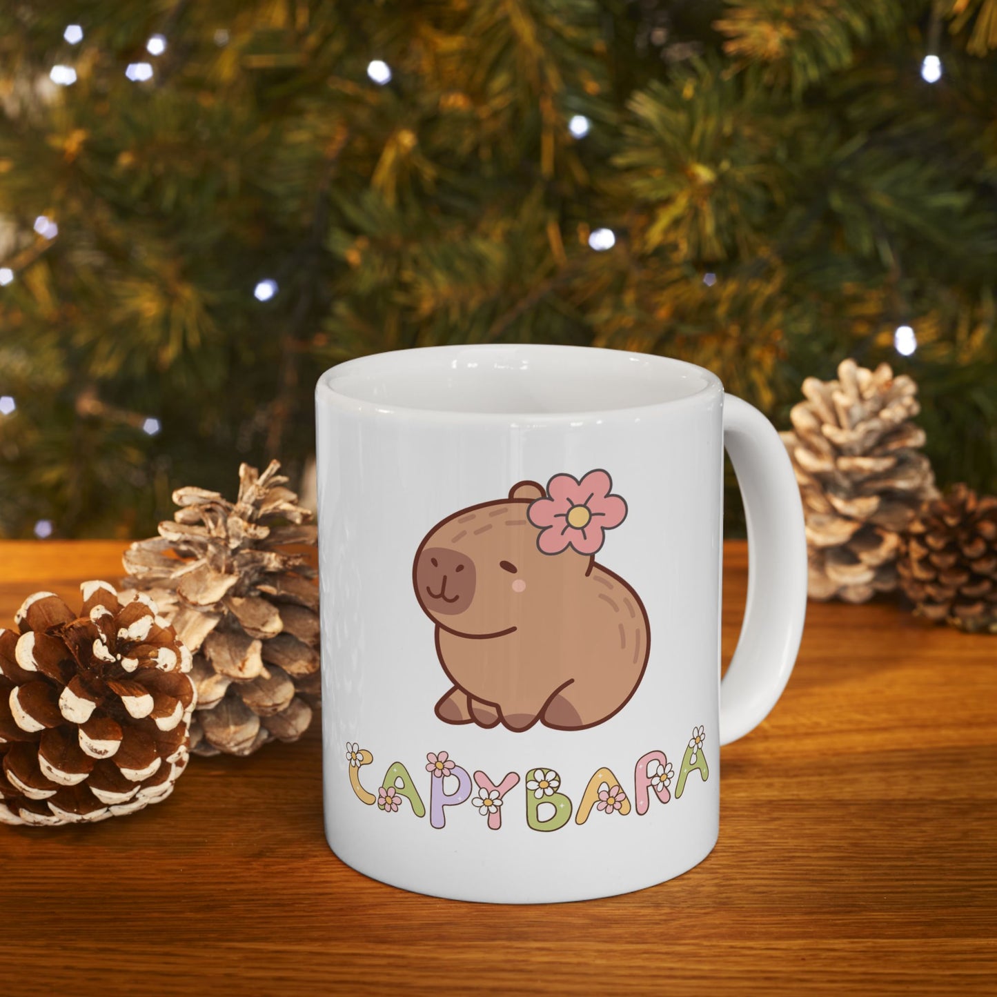 Cute Capybara Ceramic Mug with Floral Design