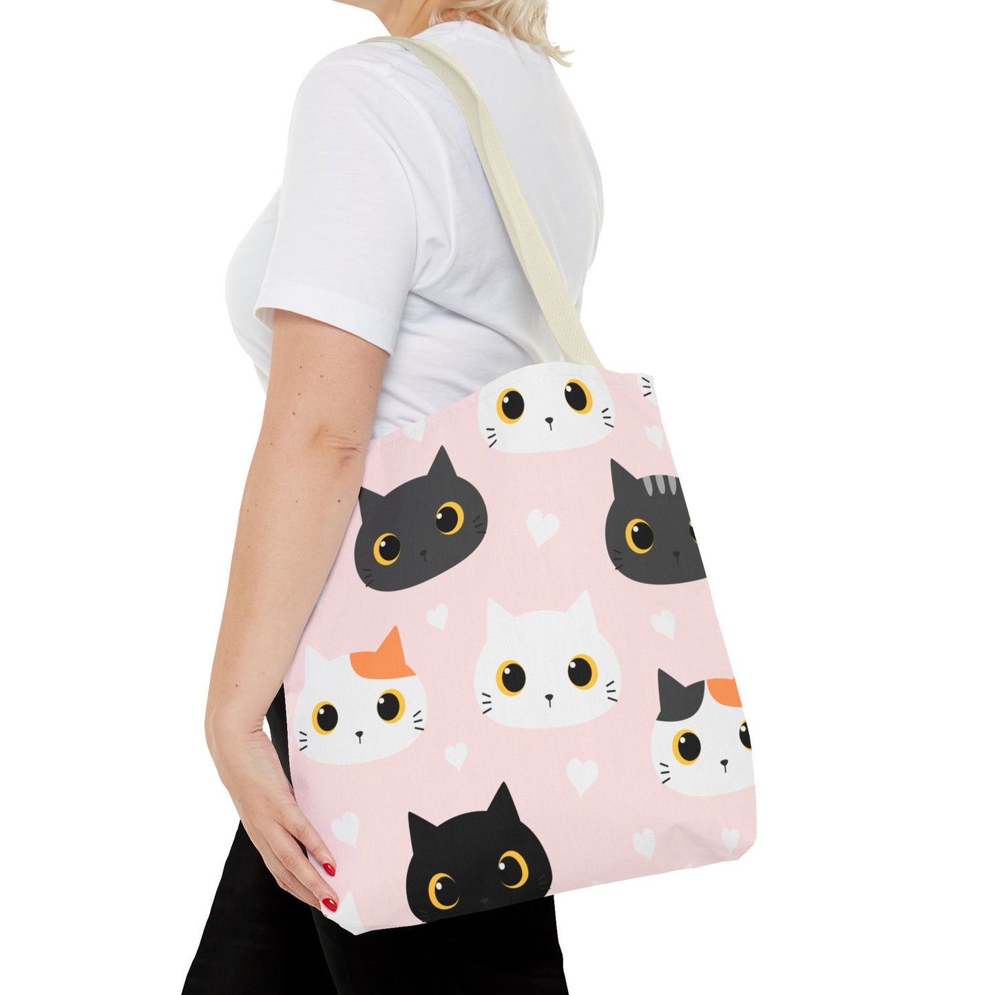 Cute Cat Face Tote Bag, Pink Cat Lover Gift, Pet Owner Shopping Bag, Animal Print Tote for School, Work, Travel Everyday Use