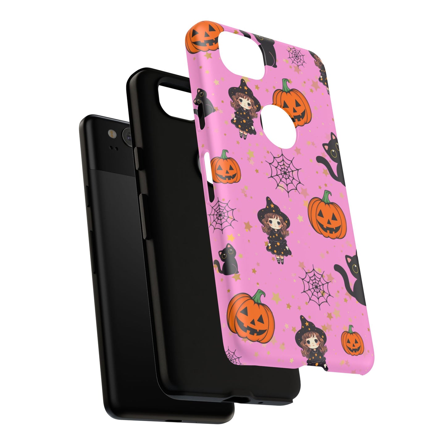 Pink Halloween Phone Case, Cute Witch and Cat Design, Spooky Fall Decor, Perfect Halloween Gift, Cute Cell Phone Case, Fun Pumpkin Design