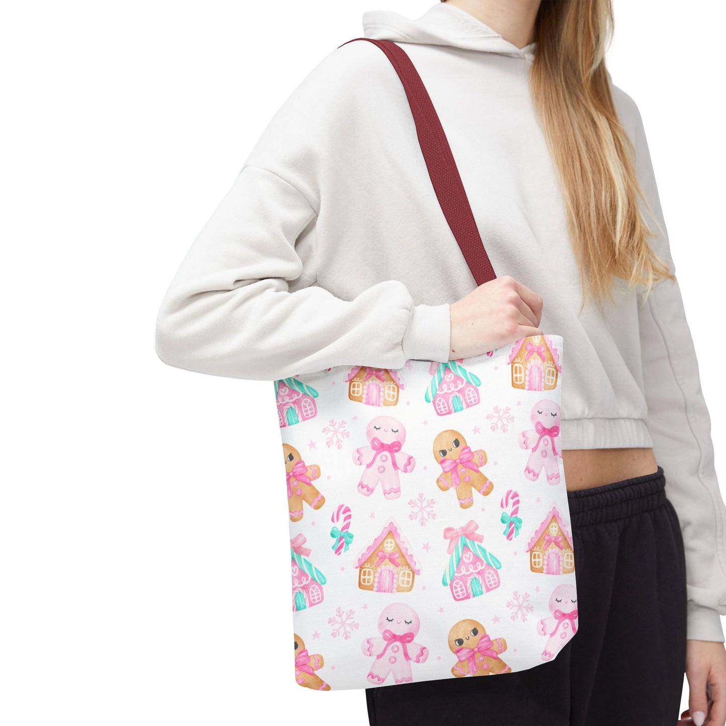 Pink Gingerbread Tote Bag | Cute Candy Cane Gift Bag, Christmas Shopping, Festive Holiday Tote, Winter Carryall, Seasonal Accessory