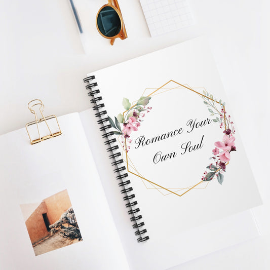 Floral Spiral Notebook - "Romance Your Own Soul" | Cute Journal, Gift for Writers, Creative Notepad, Motivational Planner, Floral Stationery