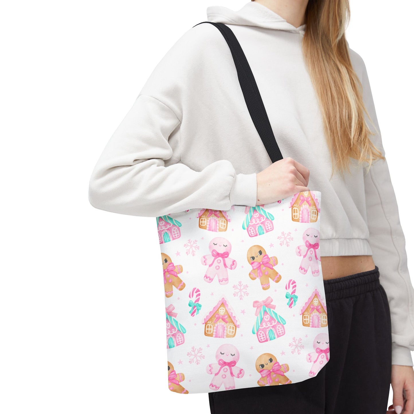 Pink Gingerbread Tote Bag | Cute Candy Cane Gift Bag, Christmas Shopping, Festive Holiday Tote, Winter Carryall, Seasonal Accessory