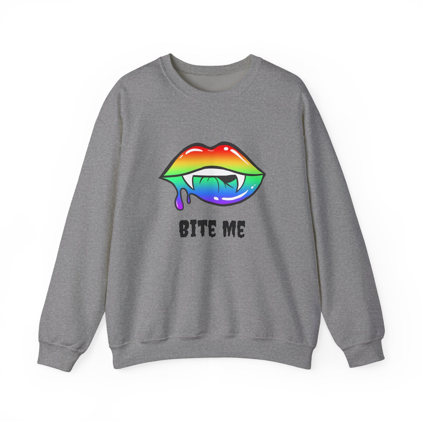 Colorful Vampire Fangs Crewneck Sweatshirt, Halloween Party Apparel, Spooky Fall Fashion, Unisex Sweatshirt, Halloween Sweatshirt,