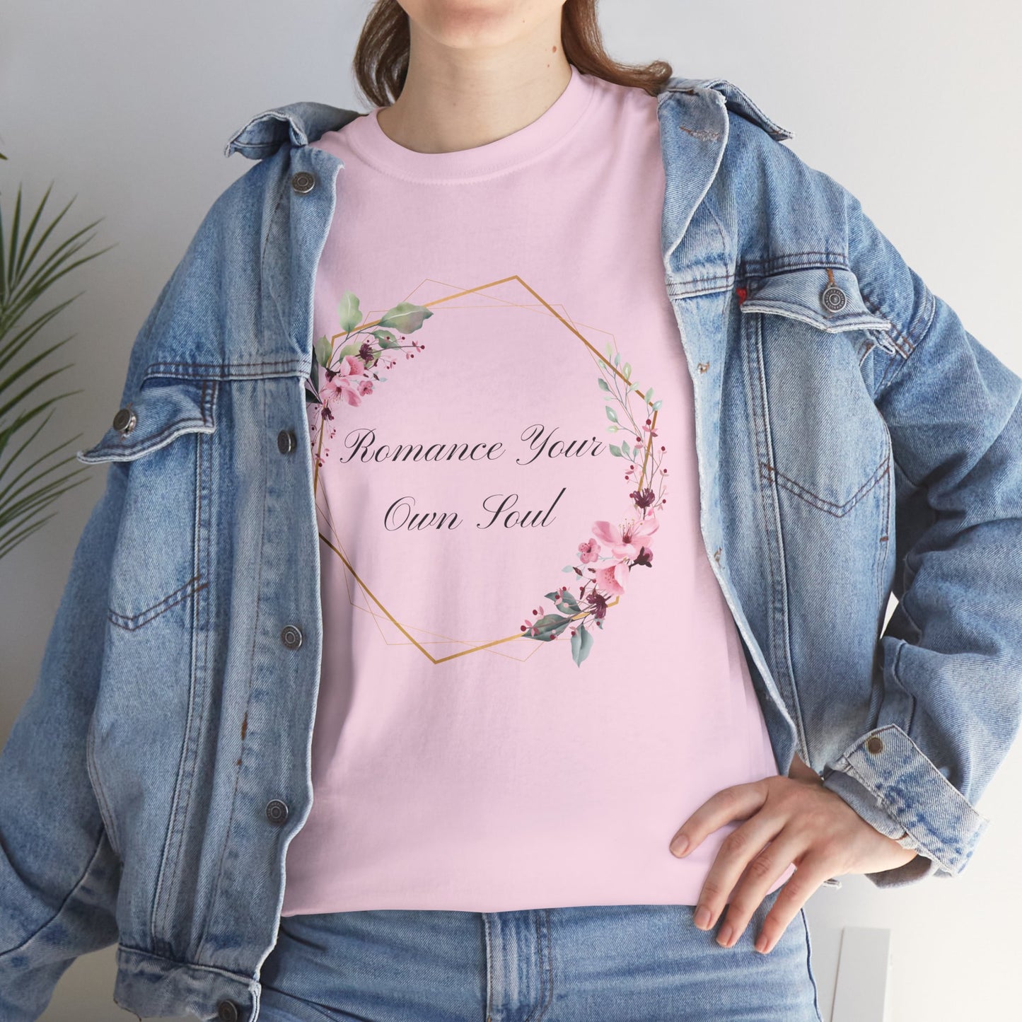 Romance Your Own Soul Heavy Cotton Tee, Motivational Floral Graphic Print T-Shirt, Gift for Her