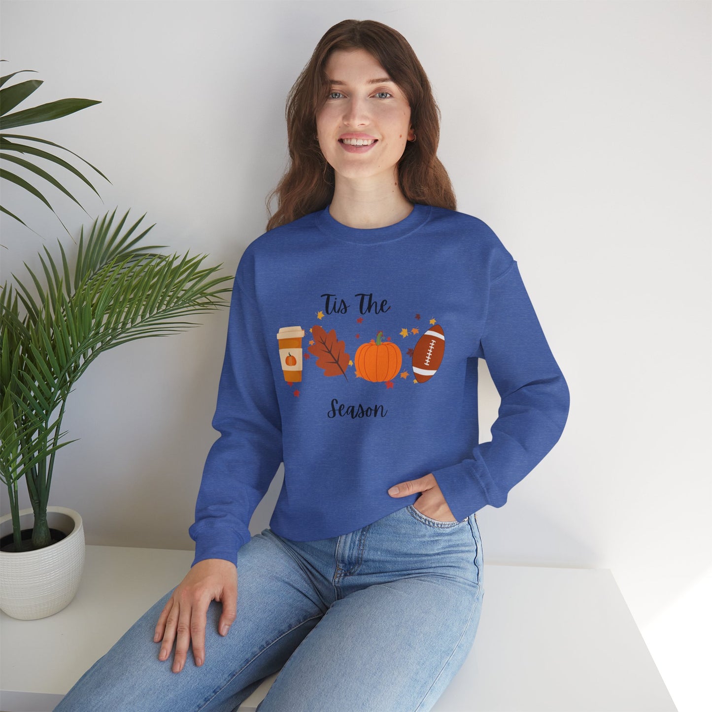 Tis The Season Fall-Themed Crewneck Sweatshirt, Cozy Autumn Apparel, Gift for Thanksgiving, Seasonal Wear, Cute Sweatshirt for Friends