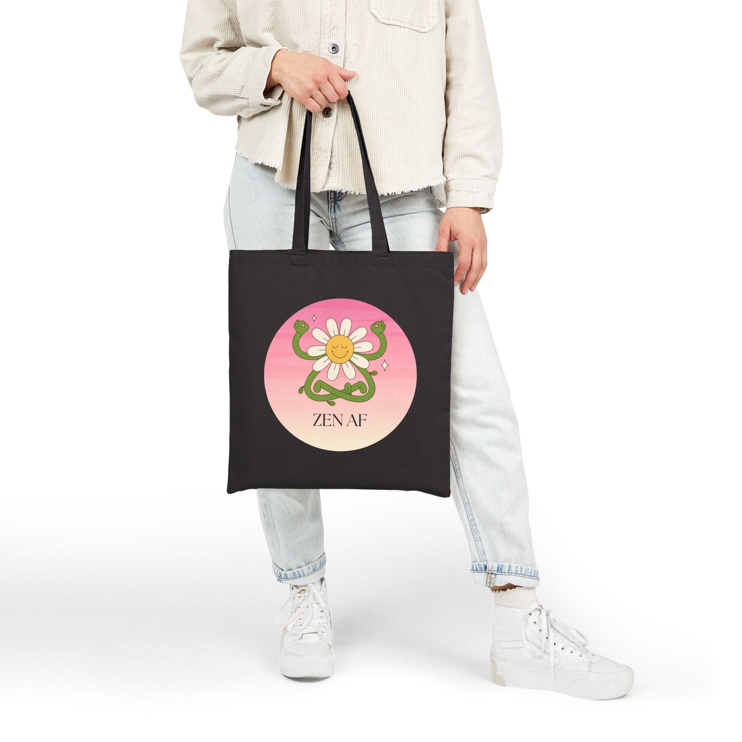 Zen AF Cotton Canvas Tote Bag, Eco-Friendly Bags, Reusable Shopping Tote, Floral Tote, Mindfulness Gift, Gift for Her