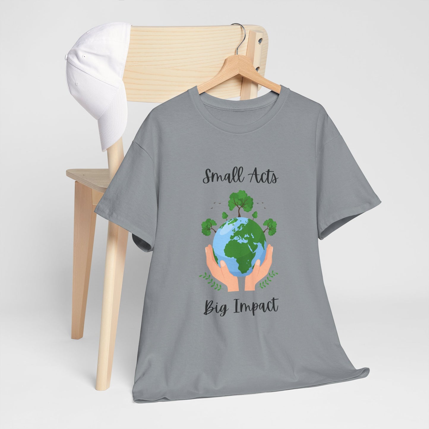 Eco-Friendly Unisex Heavy Cotton Tee, Small Acts Big Impact Shirt, Sustainable Fashion, Gift for Earth Lovers, Everyday Casual Wear