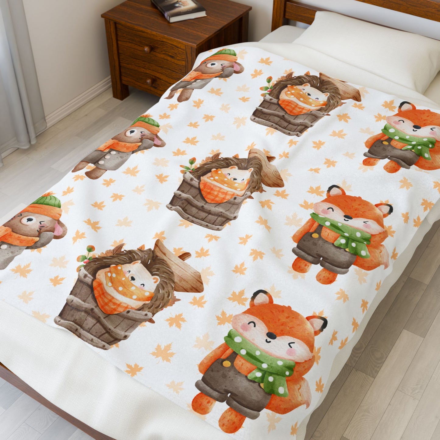 Cozy Woodland Animals Velveteen Plush Blanket | Cute Forest Creatures, Warm Throw for Kids, Nursery Décor, Fall Gift